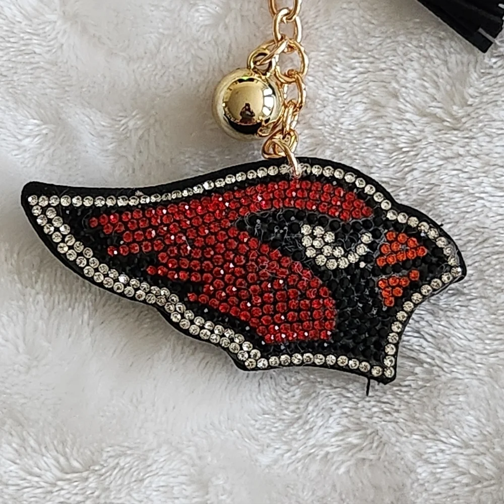 Arizona Cardinals Elegant Red and Black Rhinestone Keychain Bag Charm